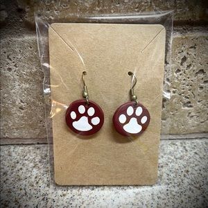 Handmade Custom Maroon White Paw Print Clay
Earrings
